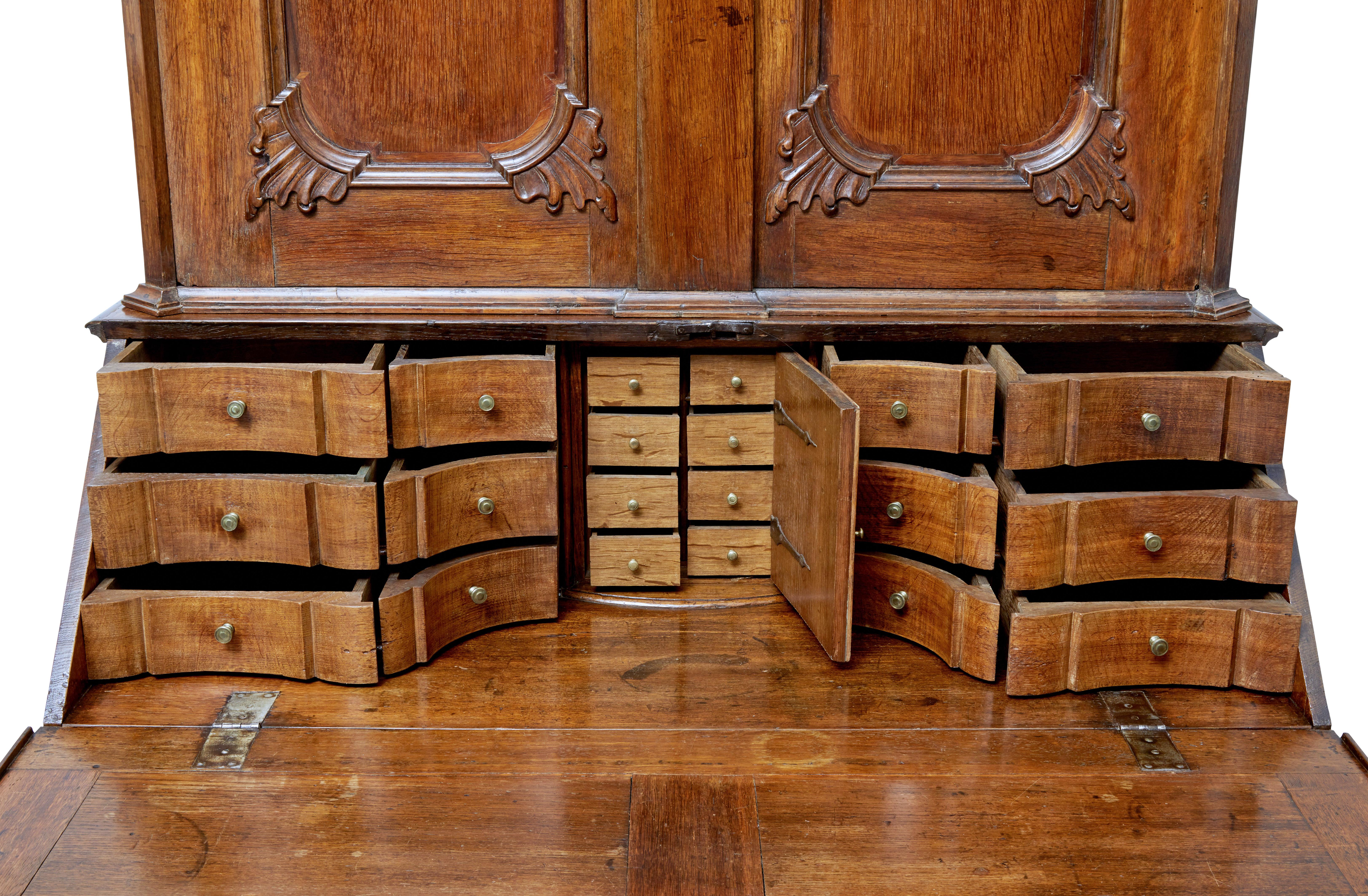 18th Century Norwegian Carved Oak Bureau Bookcase 3