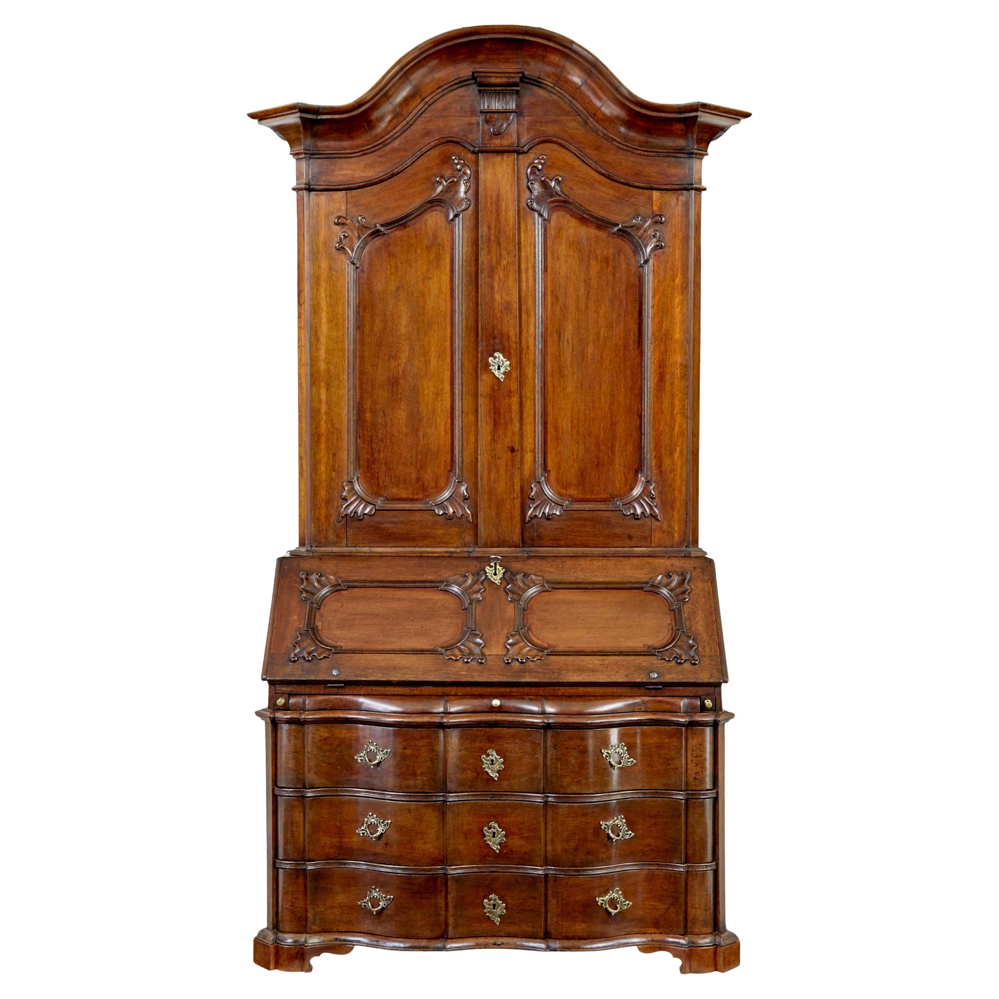 18th century Norwegian carved oak bureau bookcase