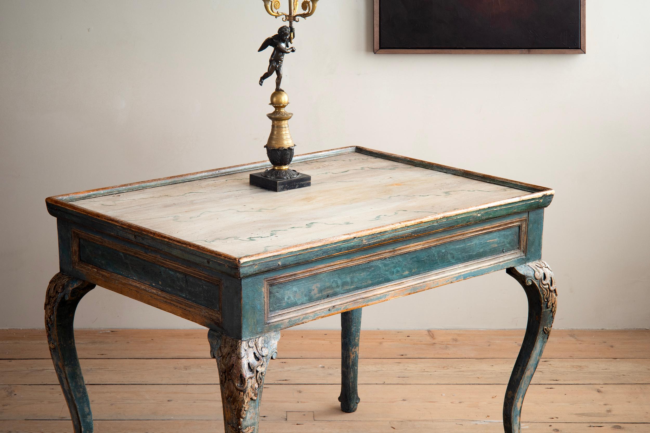 Wood 18th Century Norwegian Rococo Centre Tray Table For Sale