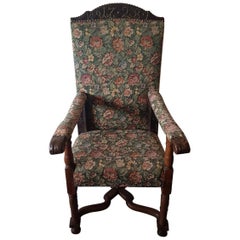 18th Century Nutwood Armchair Dated with Brass Nails, 1728