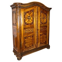 18th Century Nutwood Baroque Cabinet with Marquetry Works, Austria, circa 1780