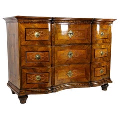 Antique 18th Century Nutwood Baroque Chest of Drawers with Marquetry, Austria Ca. 1770