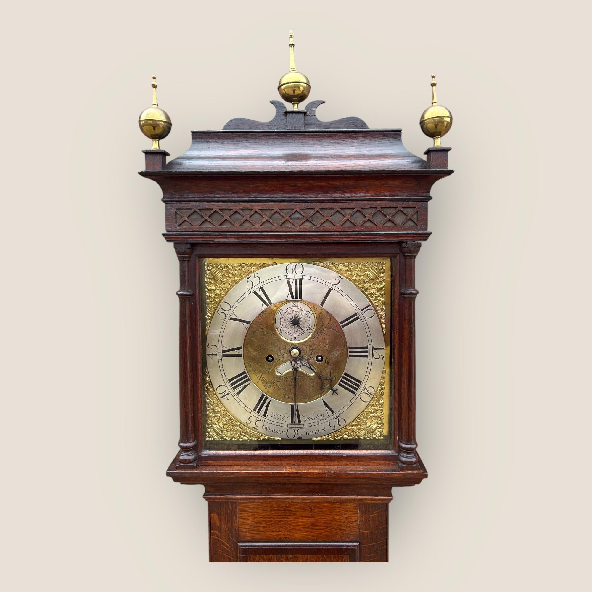 British 18th Century Oak 8 Day Grandfather Clock by Richard Houton For Sale