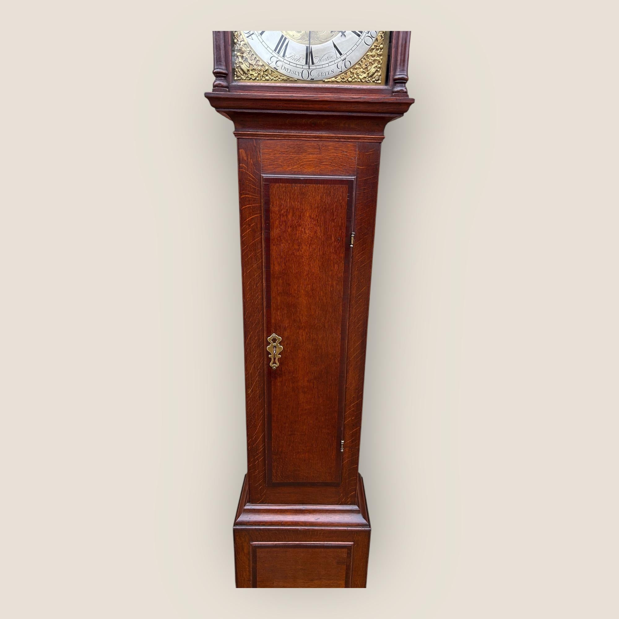 Fretwork 18th Century Oak 8 Day Grandfather Clock by Richard Houton For Sale