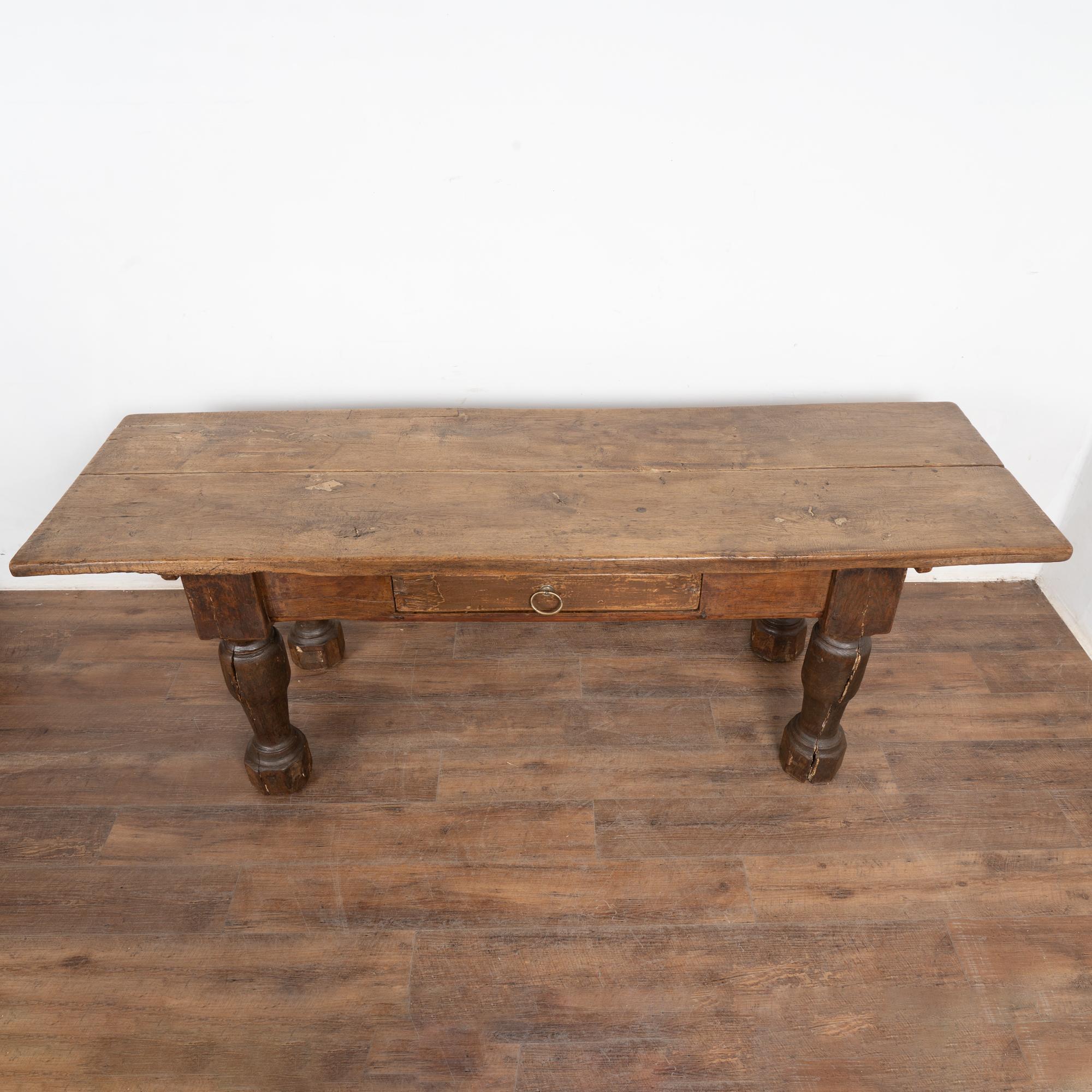 18th Century Oak Baroque Refectory Library Table, Denmark In Distressed Condition For Sale In Round Top, TX
