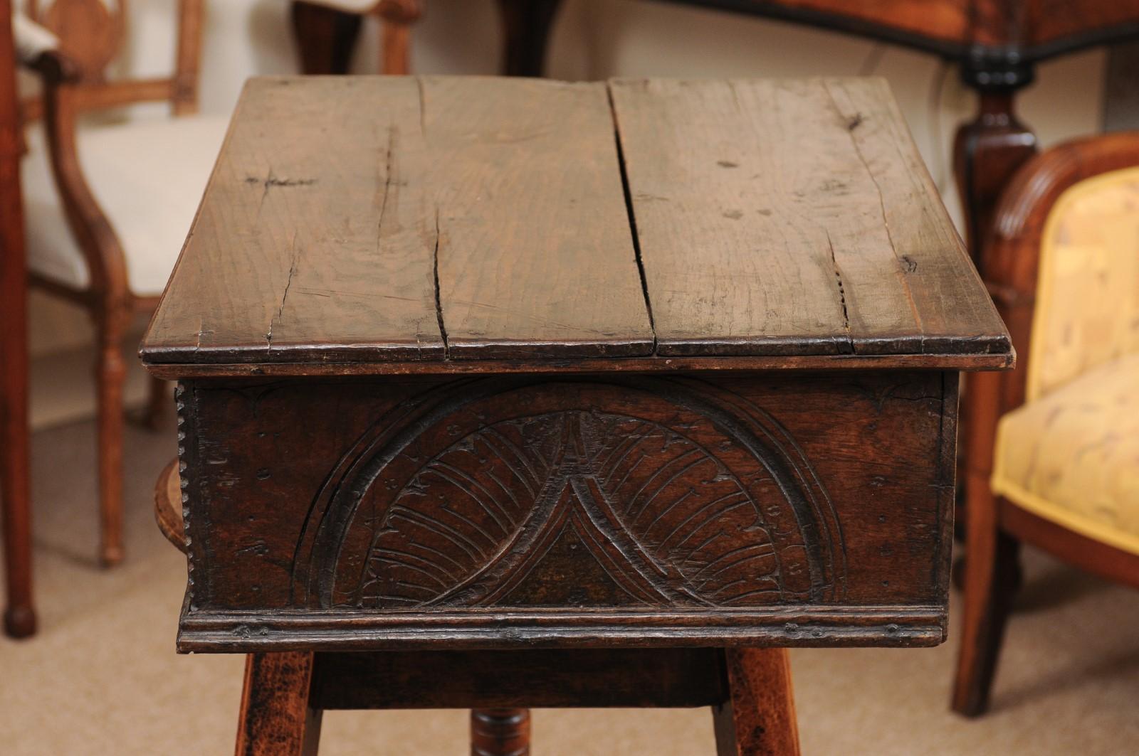 18th Century Oak Bible Box with Foliate Carving For Sale 4