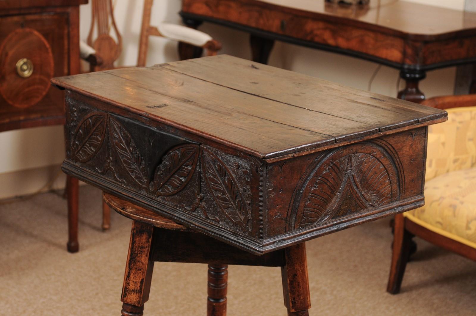 18th Century Oak Bible Box with Foliate Carving For Sale 5