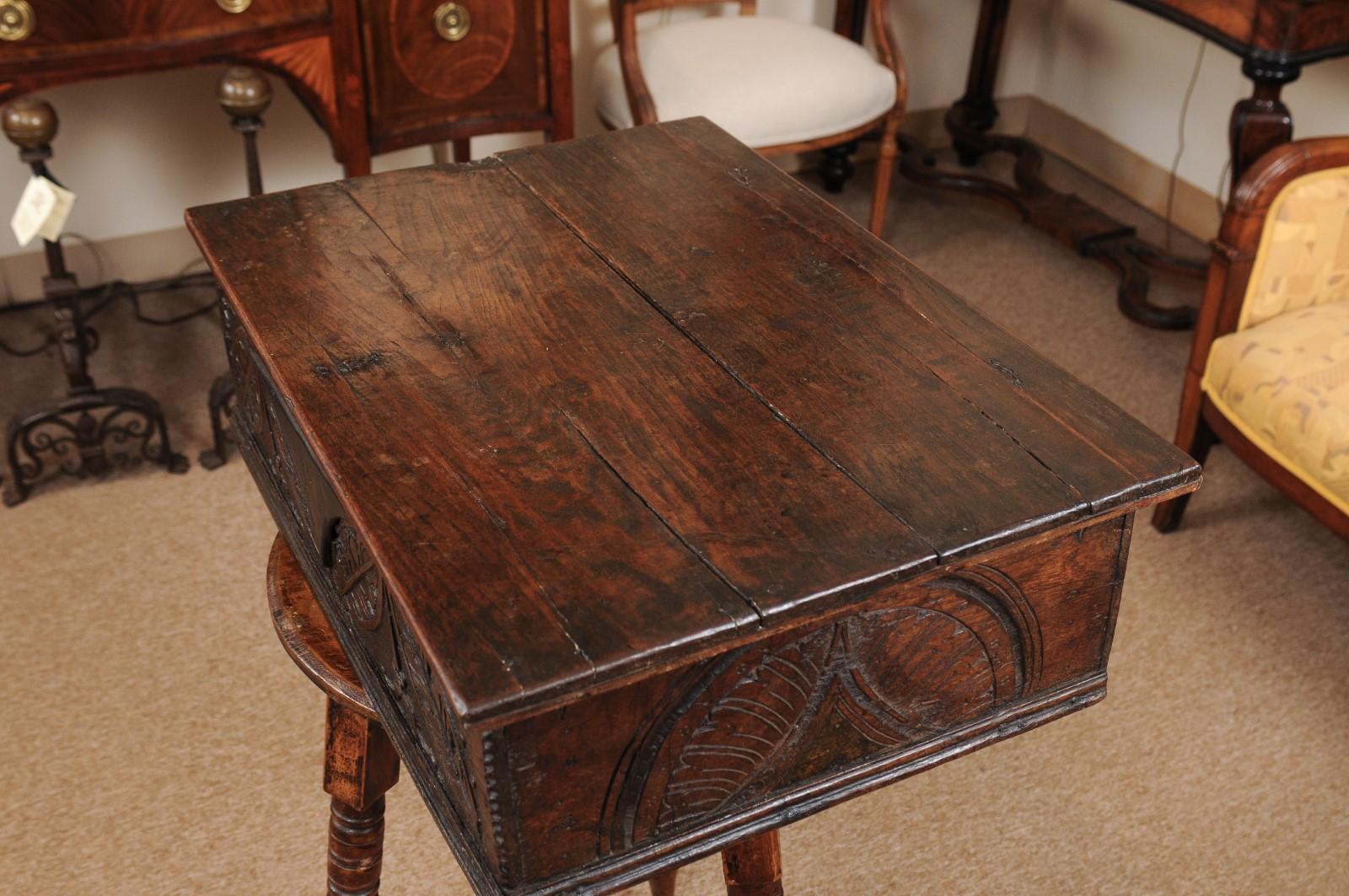 18th Century Oak Bible Box with Foliate Carving For Sale 6