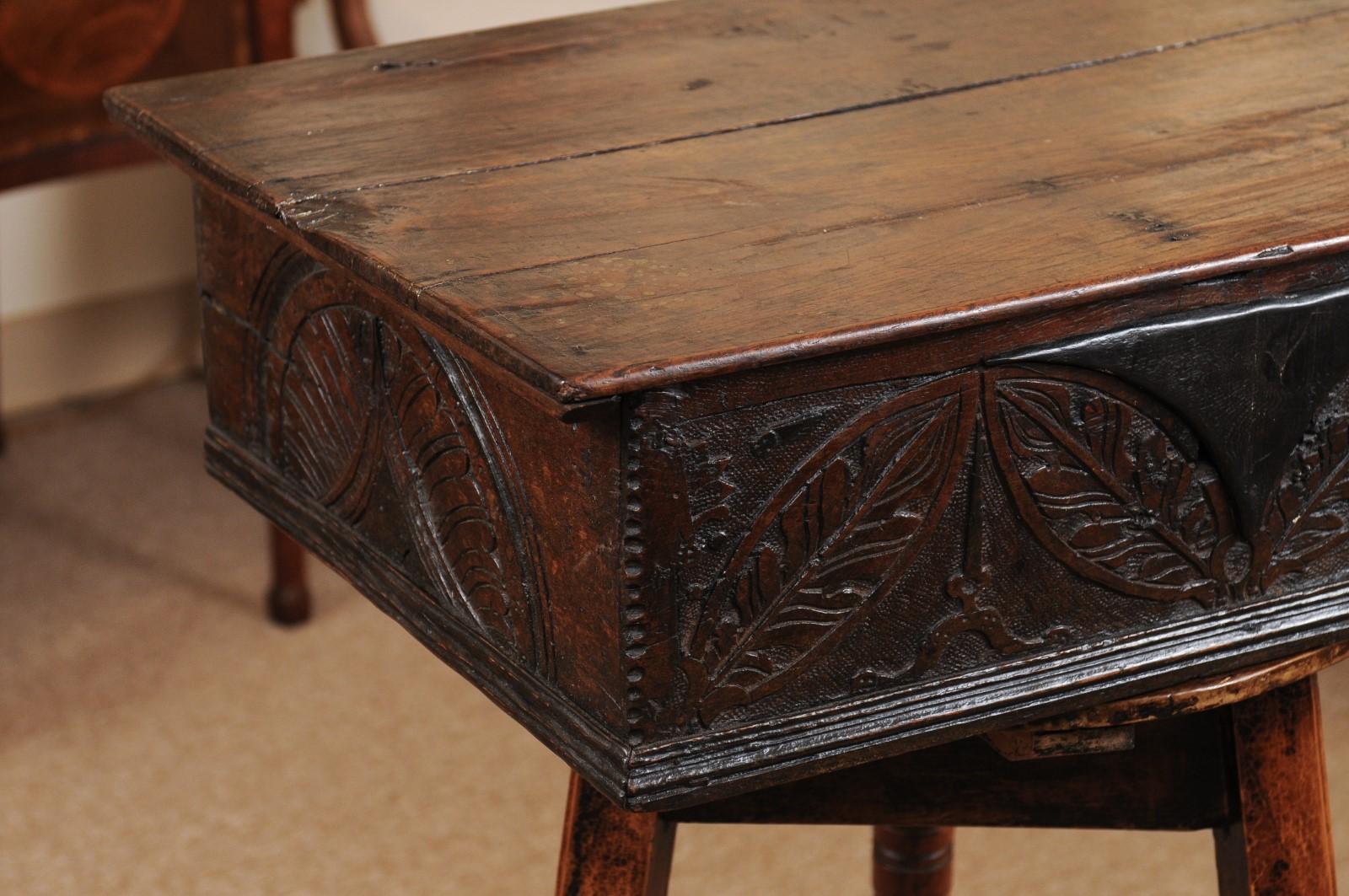 English 18th Century Oak Bible Box with Foliate Carving For Sale