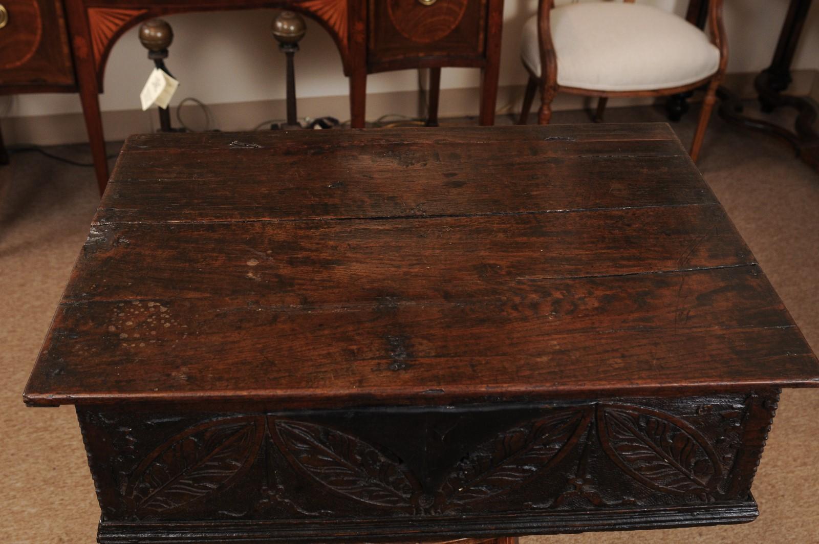 Carved 18th Century Oak Bible Box with Foliate Carving For Sale