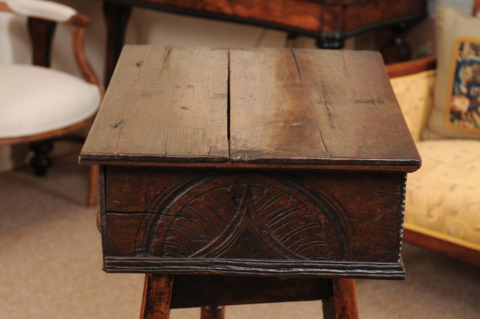 18th Century and Earlier 18th Century Oak Bible Box with Foliate Carving For Sale