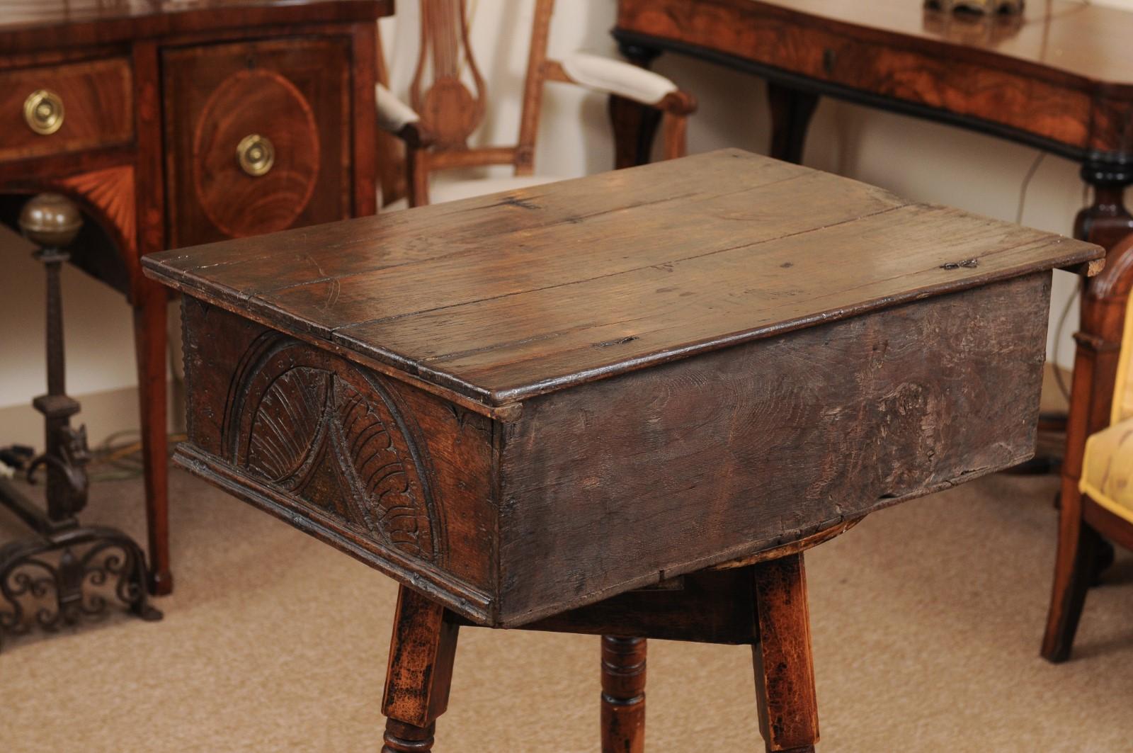 18th Century Oak Bible Box with Foliate Carving For Sale 3