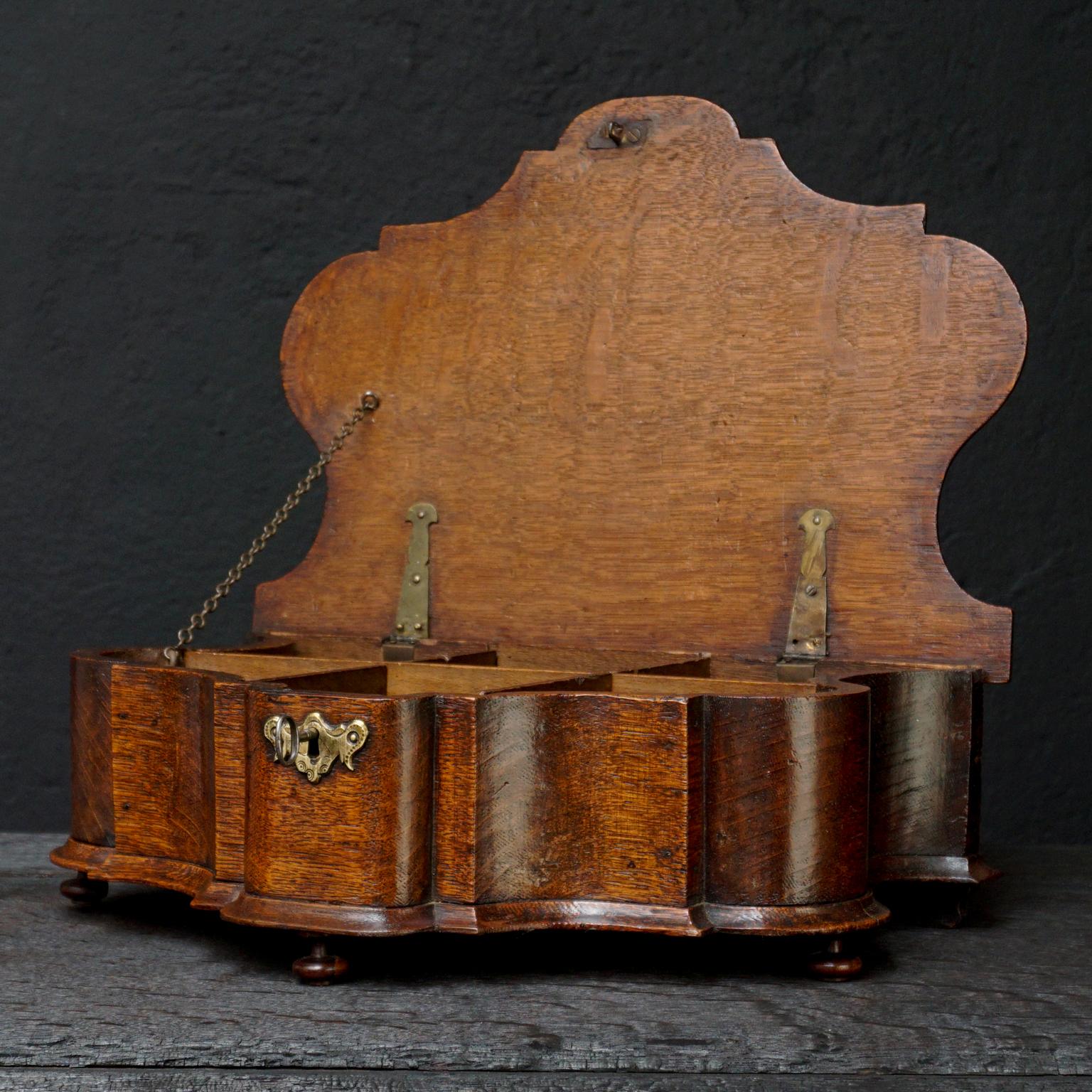 18th Century Dutch Oak Cartouche Shaped Box with Key For Sale 7