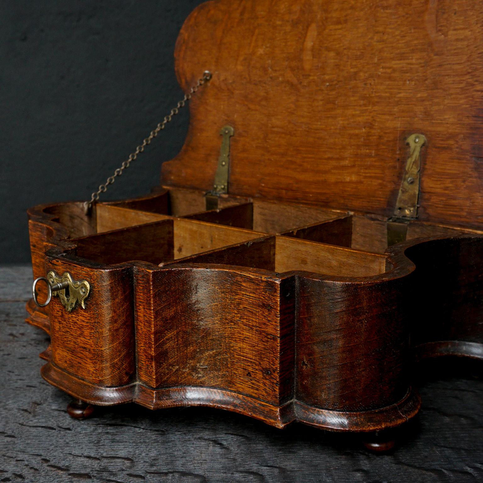 18th Century Dutch Oak Cartouche Shaped Box with Key For Sale 8