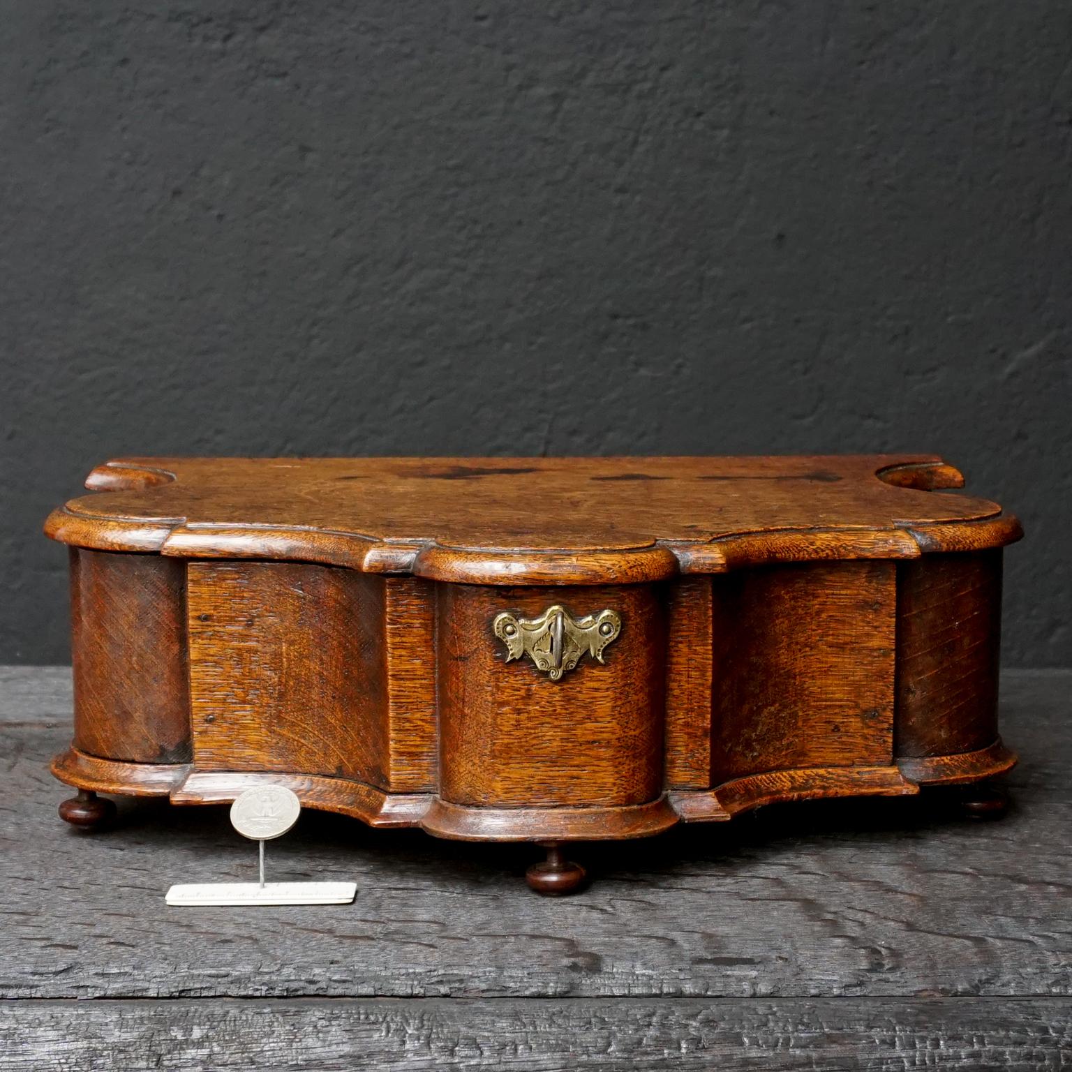 18th Century Dutch Oak Cartouche Shaped Box with Key For Sale 14