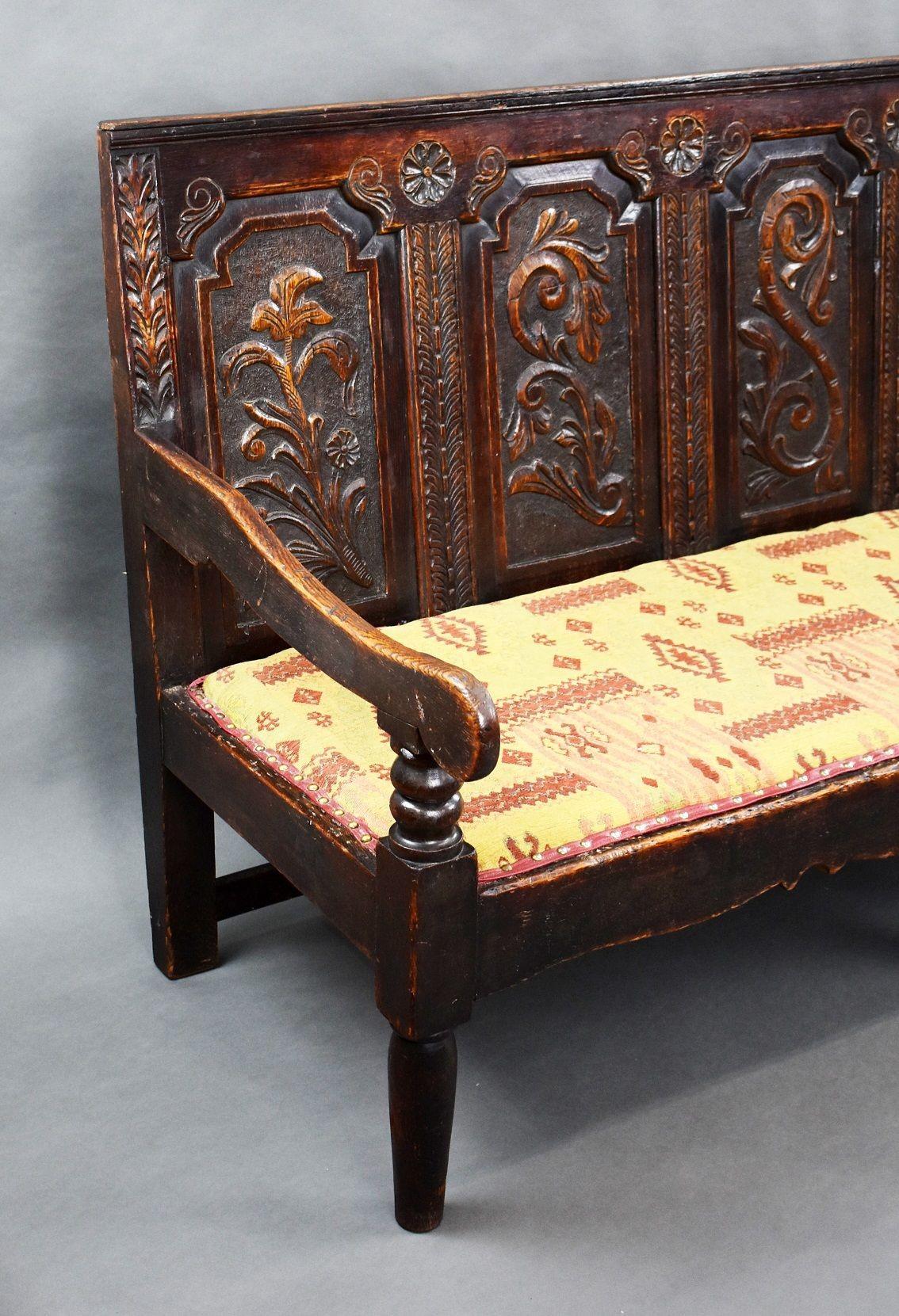 18th Century Oak Carved Settle/Bench For Sale 6