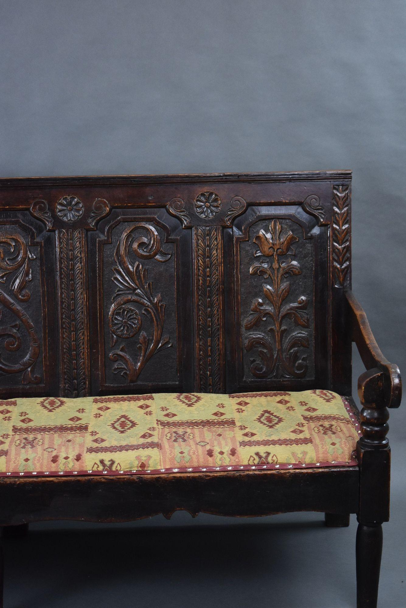 18th Century Oak Carved Settle/Bench For Sale 1
