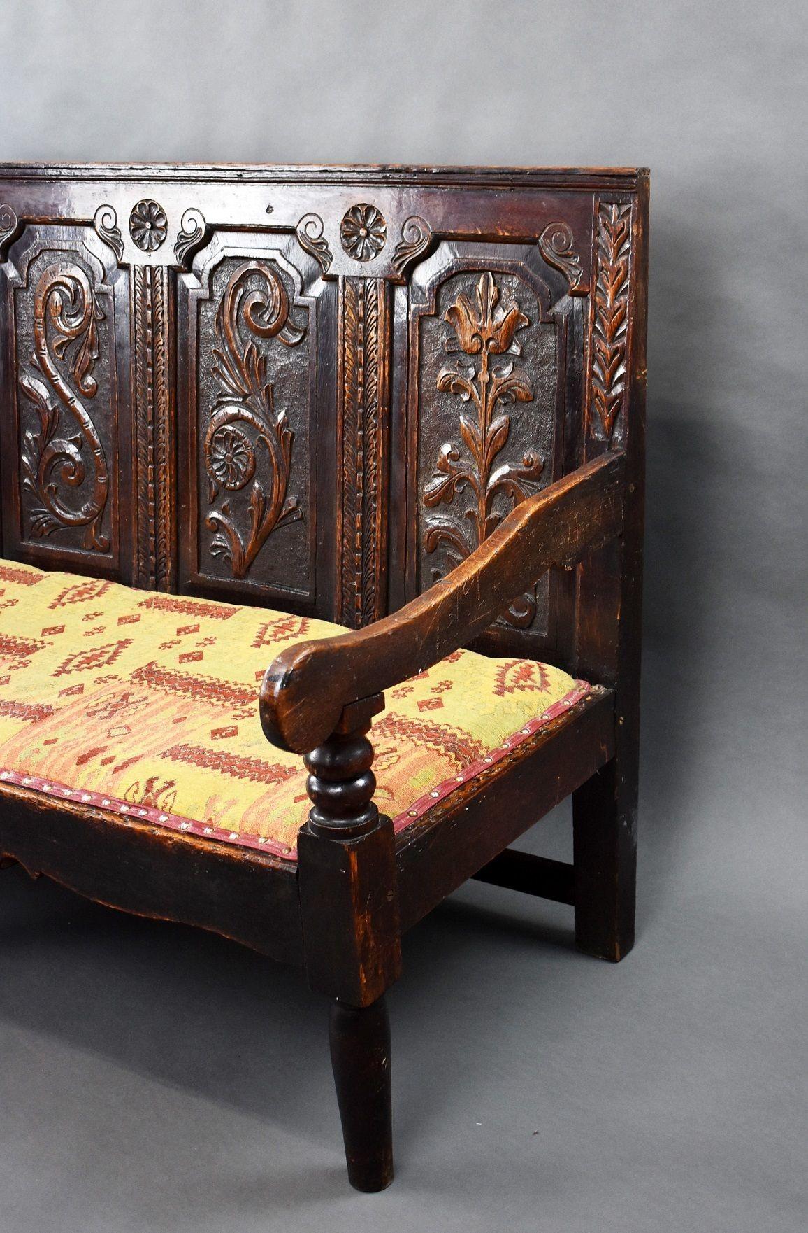 18th Century Oak Carved Settle/Bench For Sale 5