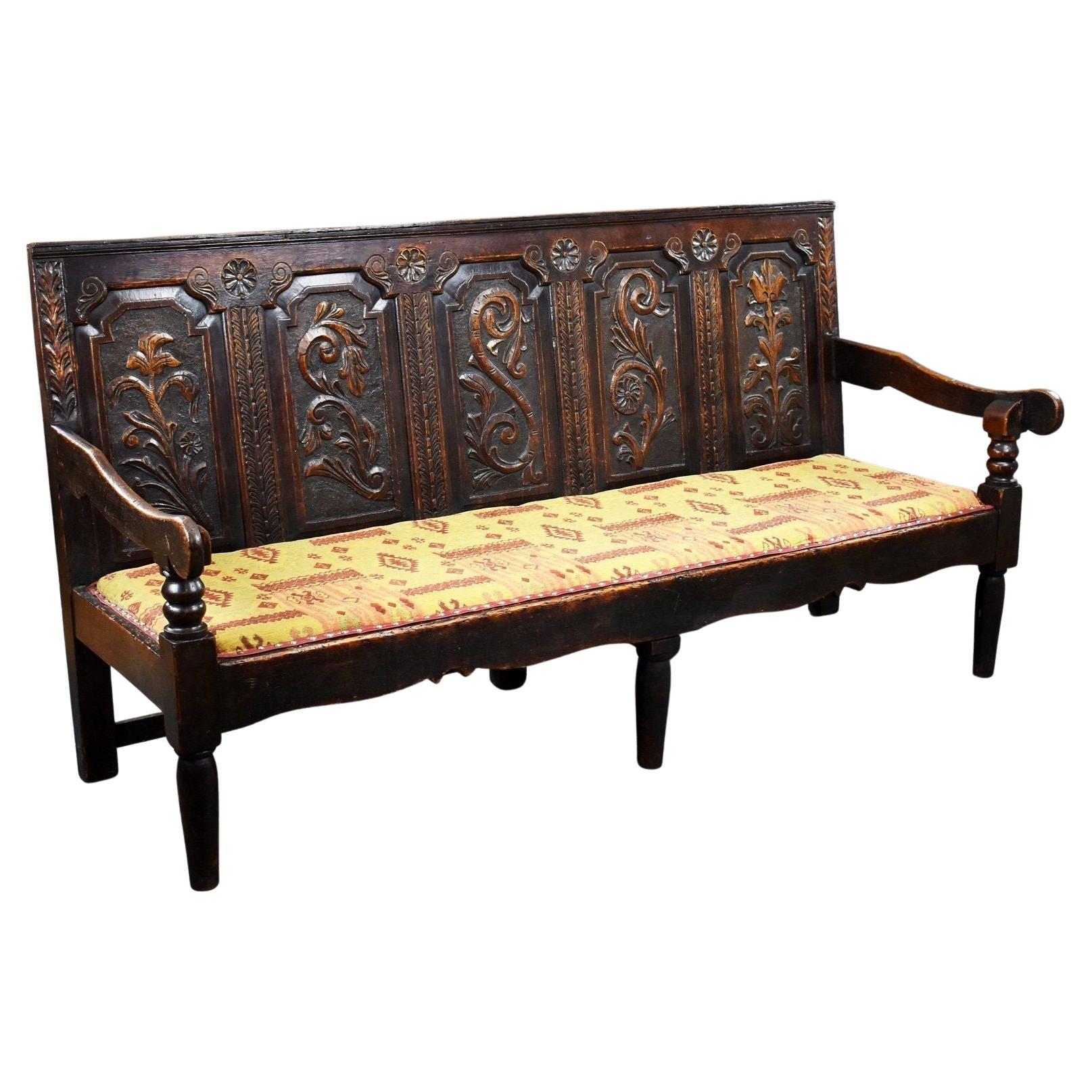 18th Century Oak Carved Settle/Bench For Sale
