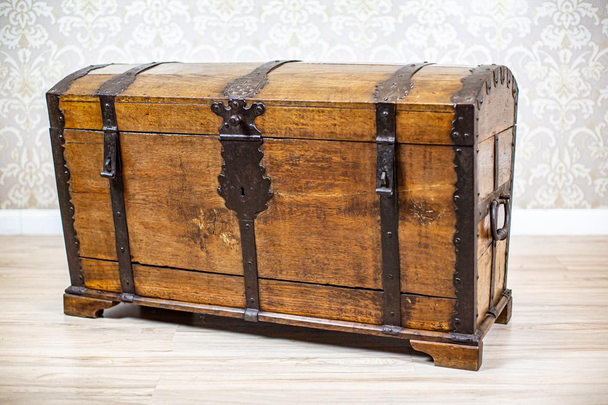 European 18th-Century Oak Chest with Iron Fittings