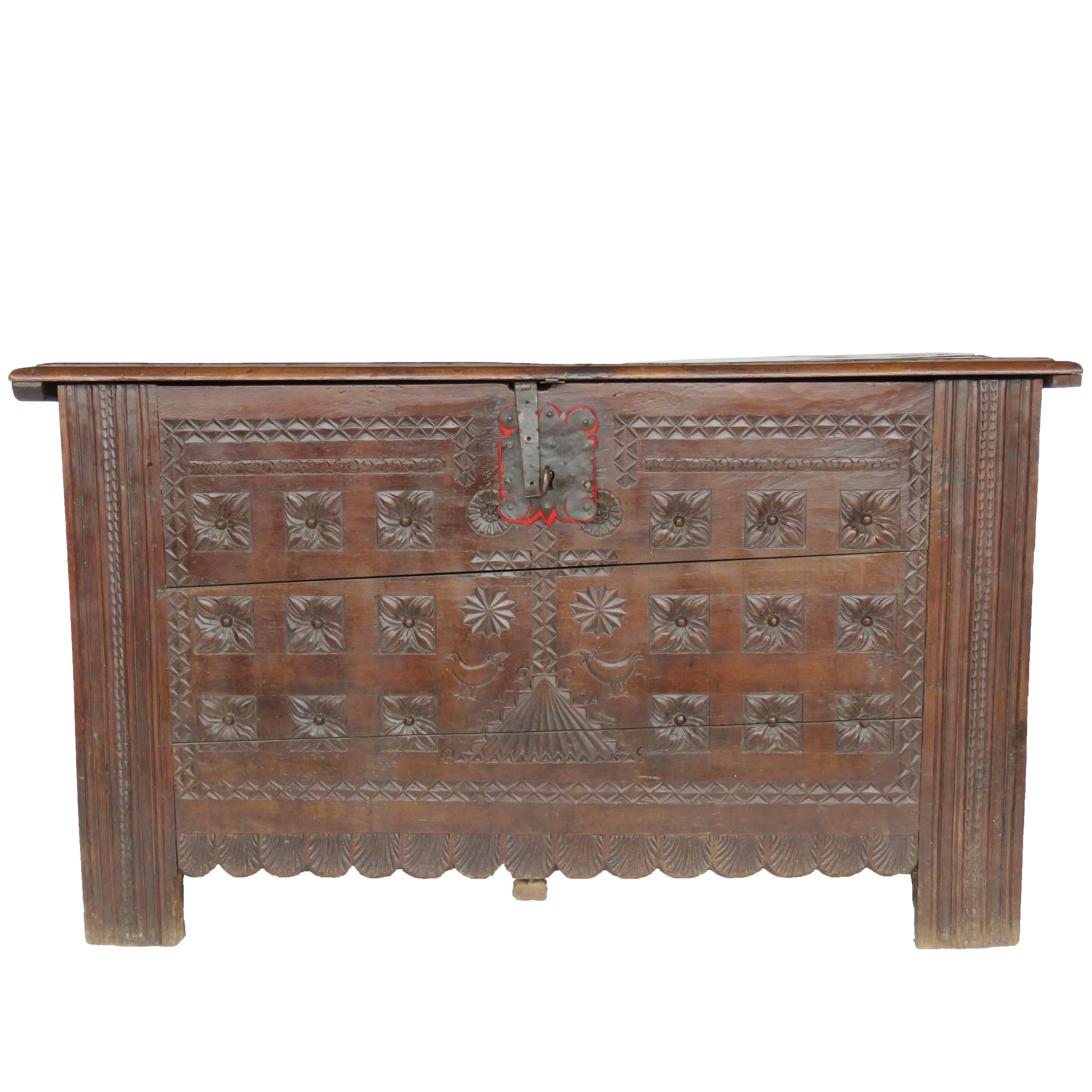 18th Century Oak Coffer, Trunk, Chest of Arms For Sale