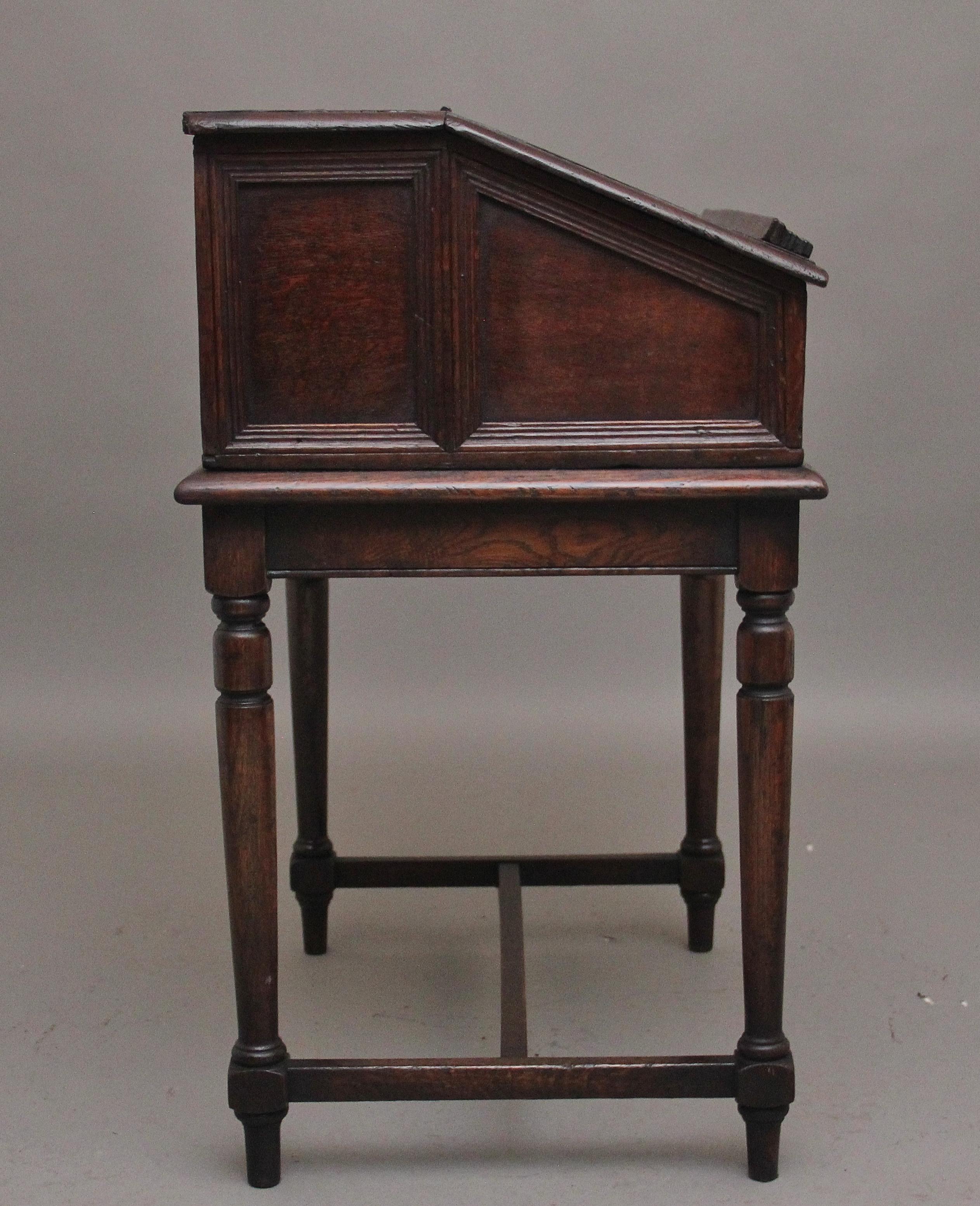 Oak 18th Century oak desk on later stand For Sale