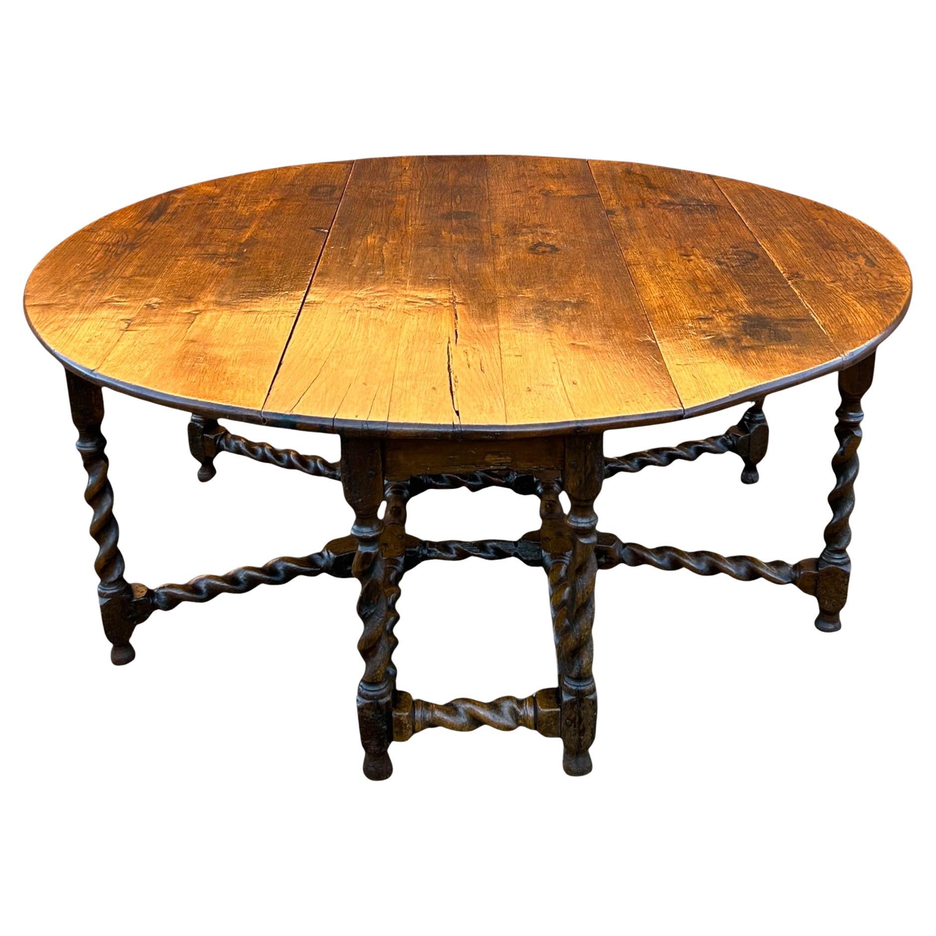 Table de salle à manger à deux pieds en Oak du 18e siècle