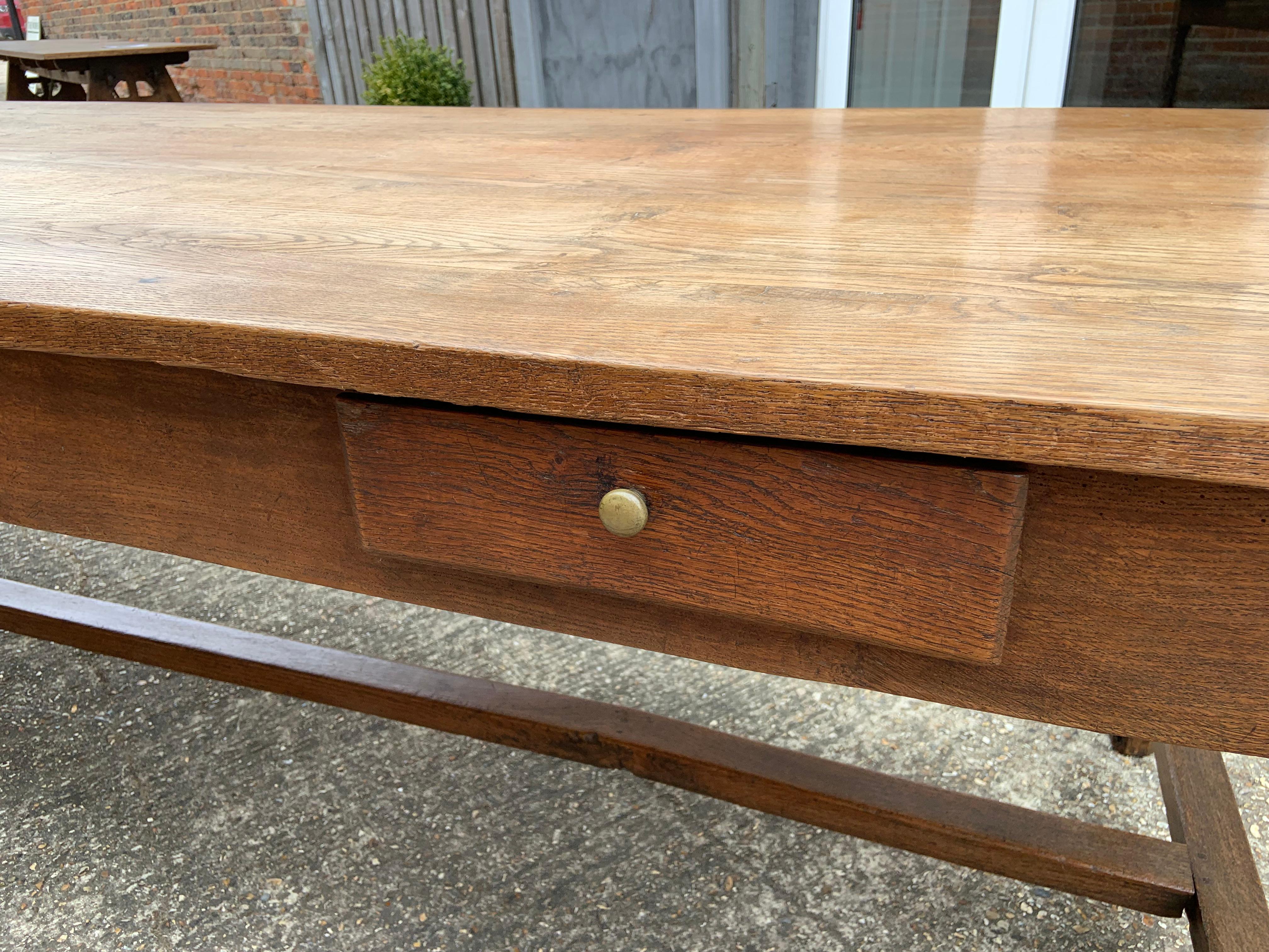 French Provincial 18th Century Oak Farmhouse Table With Two Drawers