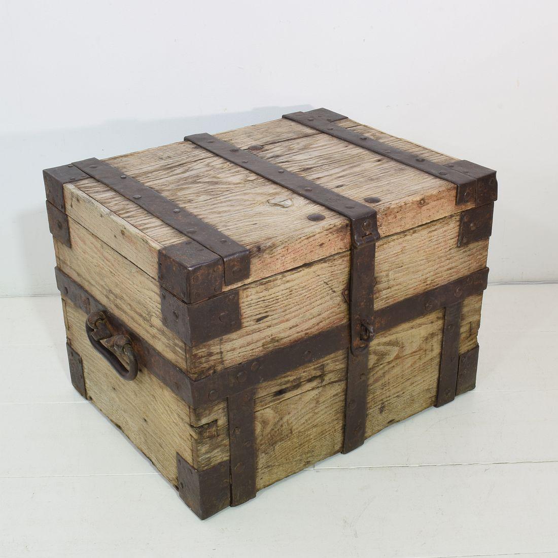 Primitive 18th Century Oak French Silver Chest Strongbox For Sale