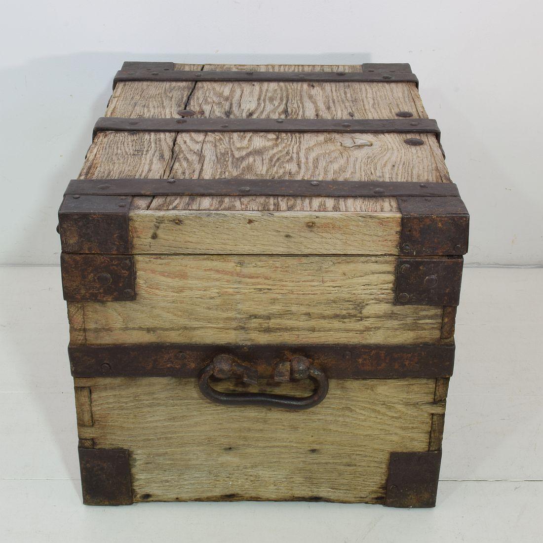 Hand-Crafted 18th Century Oak French Silver Chest Strongbox For Sale