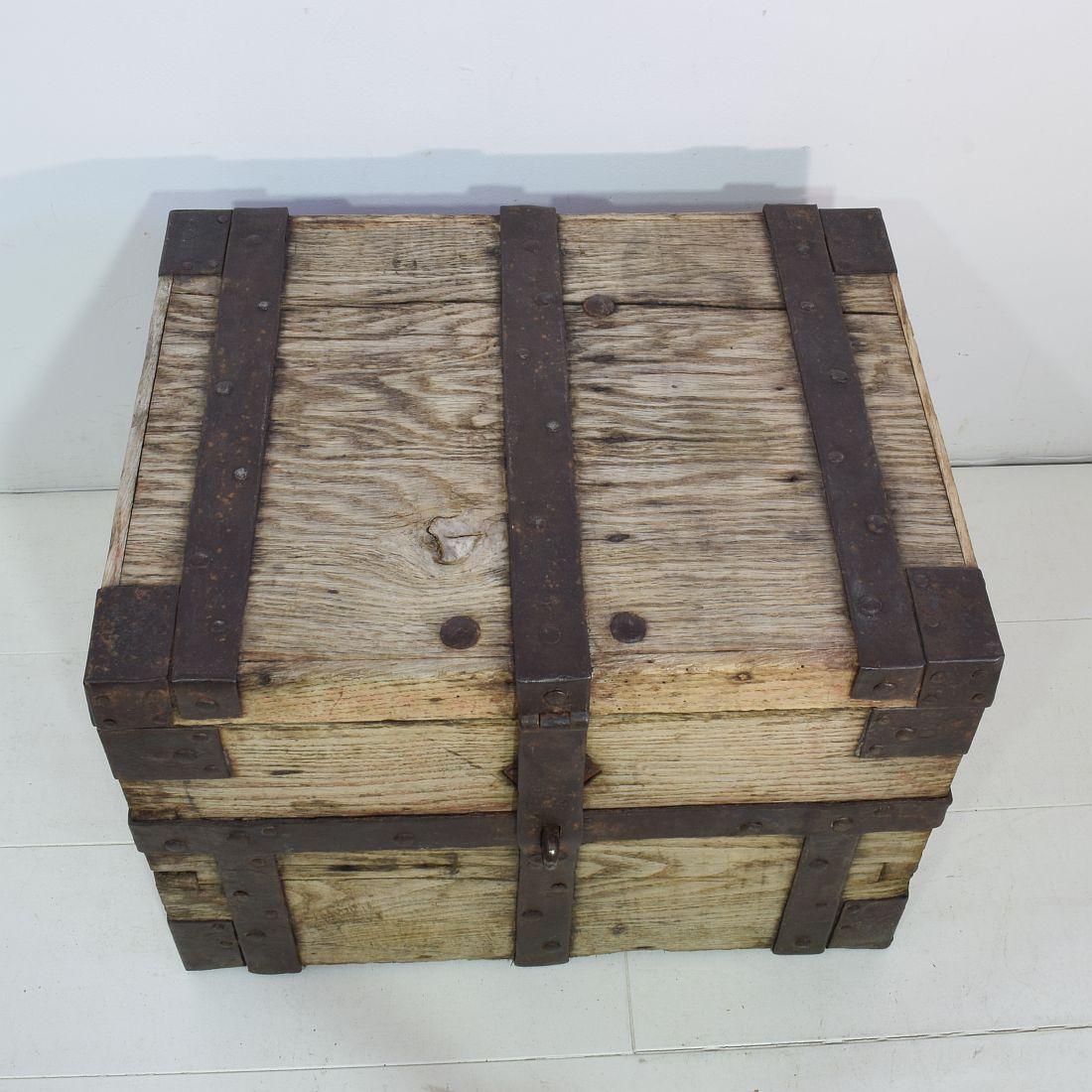 Iron 18th Century Oak French Silver Chest Strongbox For Sale