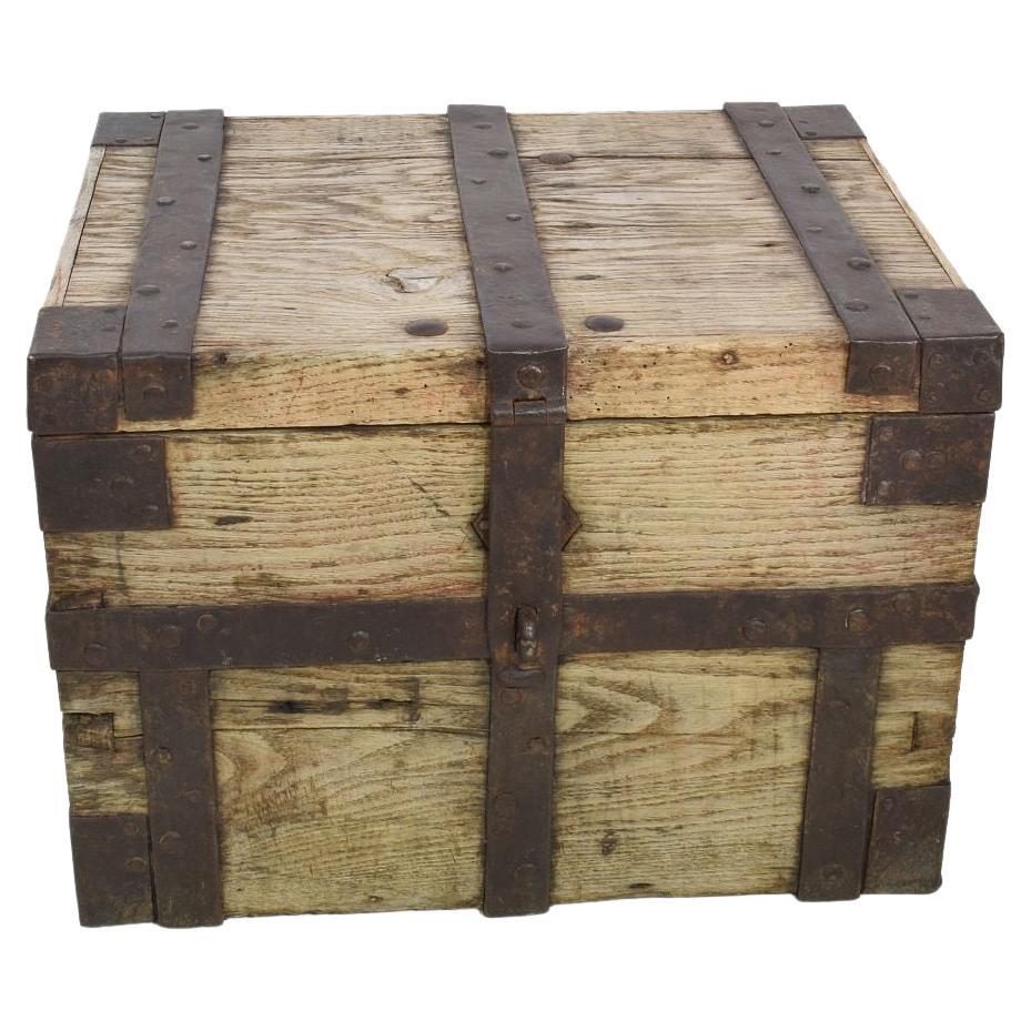 18th Century Oak French Silver Chest Strongbox For Sale