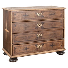 Antique 18th Century Oak Inlaid Chest of Four Drawers, Denmark