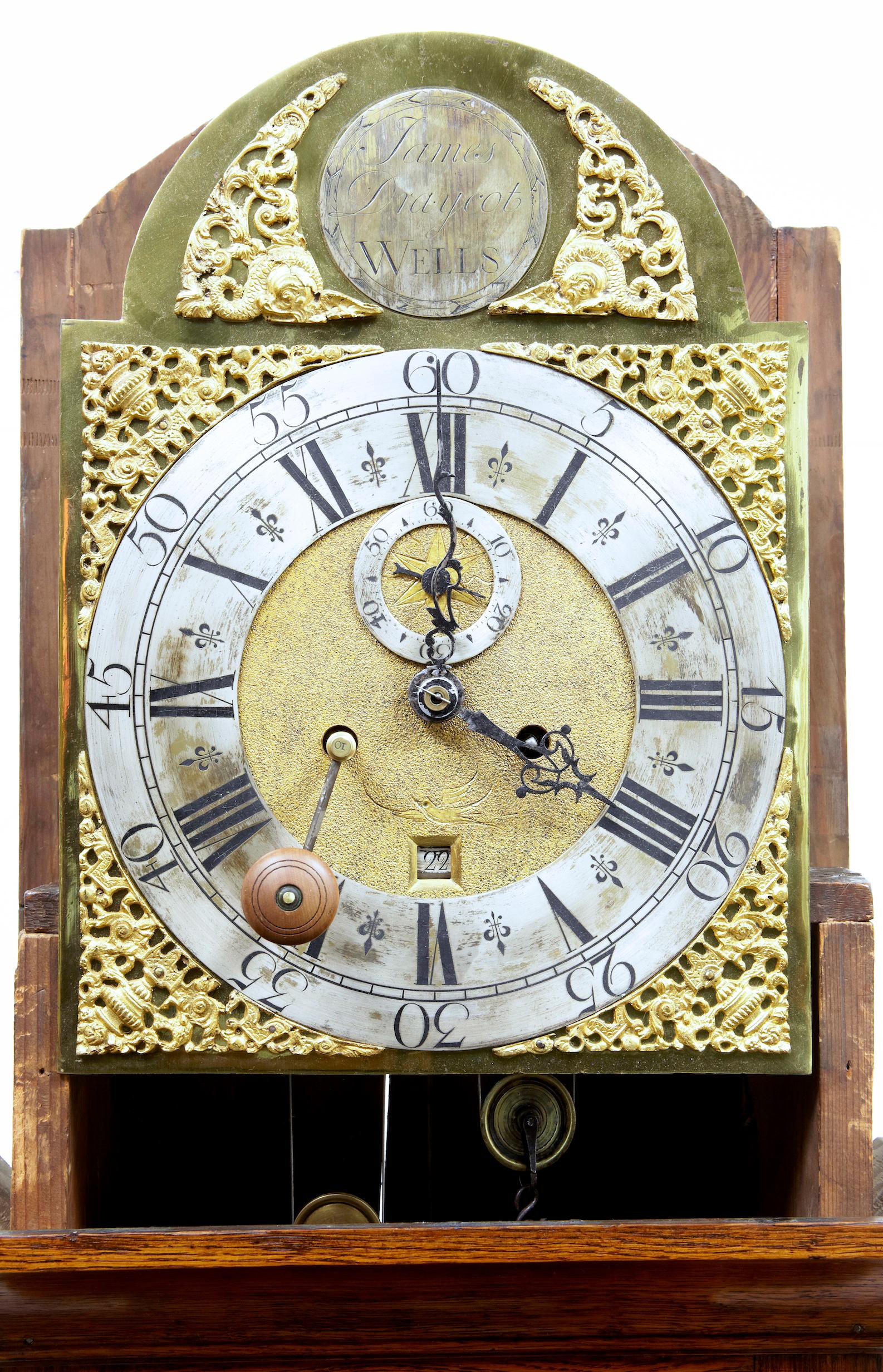 English 18th Century Oak Longcase Clock by James Draycot Wells
