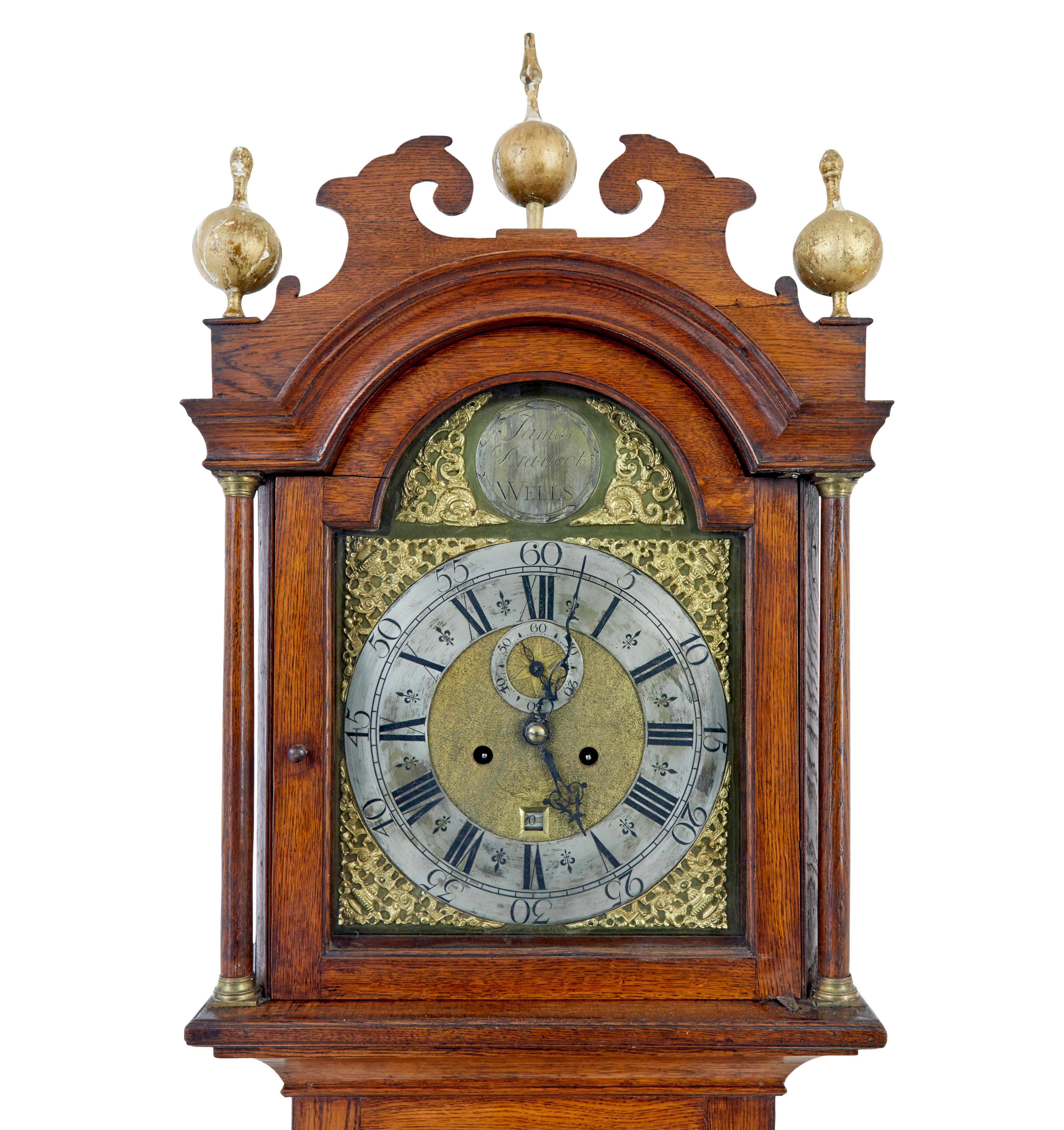 18th Century oak longcase clock by james draycot wells In Good Condition For Sale In Debenham, Suffolk