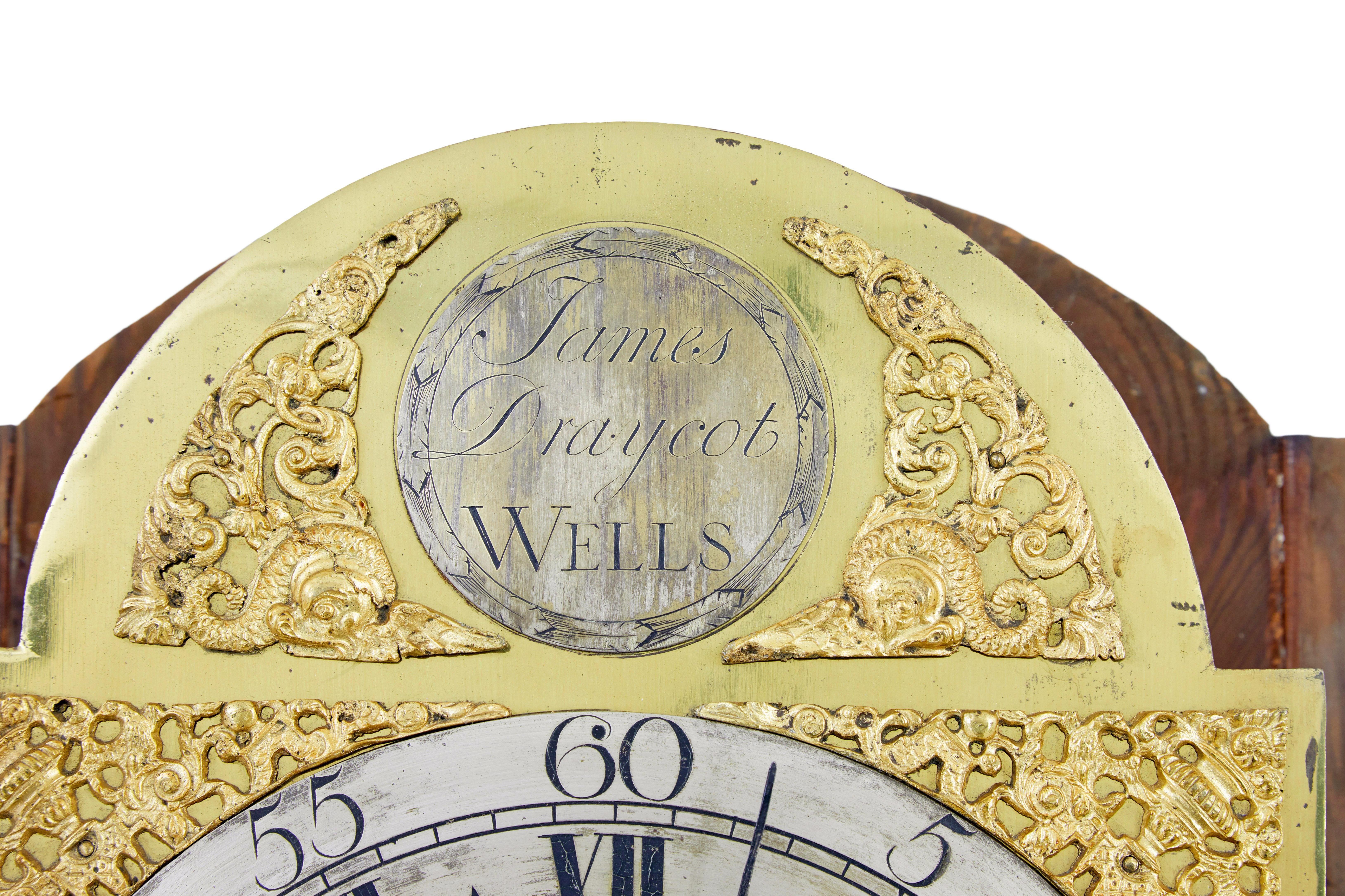 Metallo 18th century oak longcase clock by James Draycot Wells in vendita