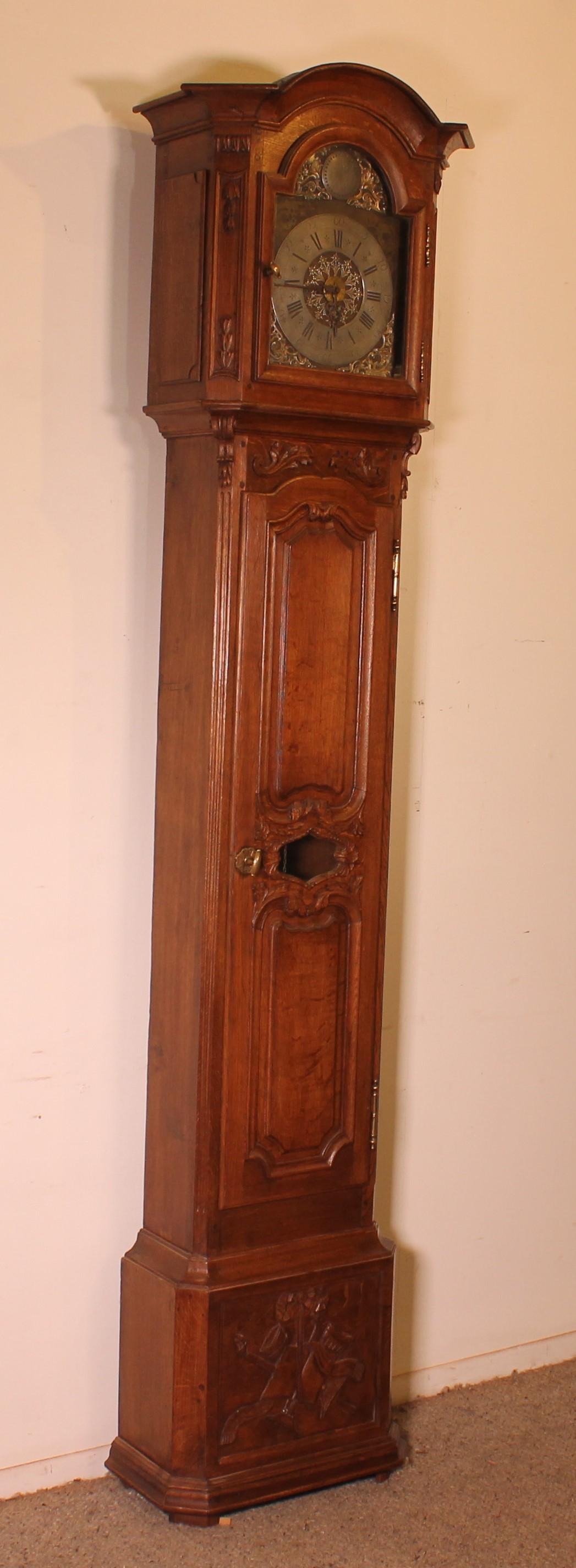 Belgian 18th Century Oak Longcase Clock From Belgium For Sale