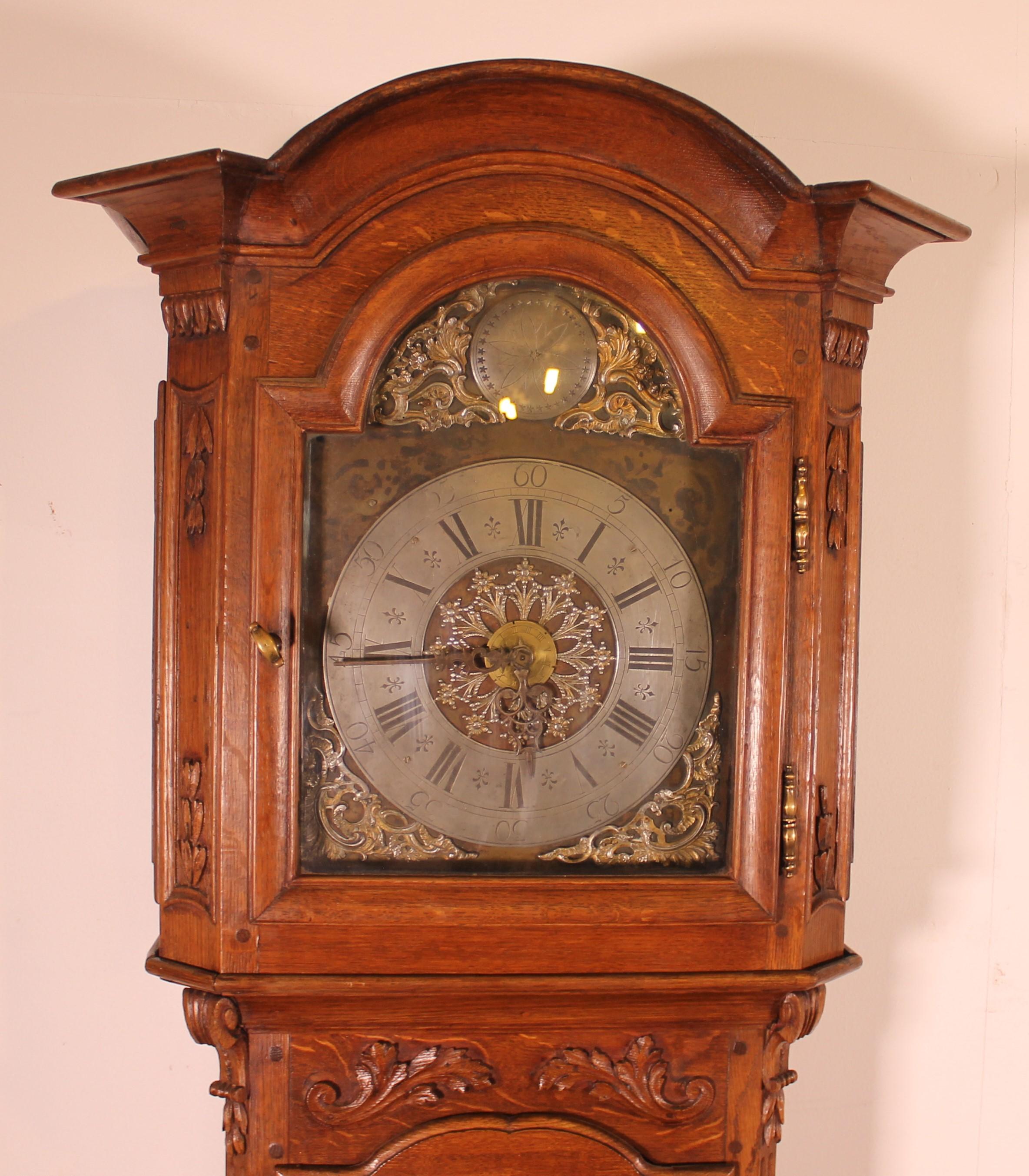 18th Century and Earlier 18th Century Oak Longcase Clock From Belgium For Sale