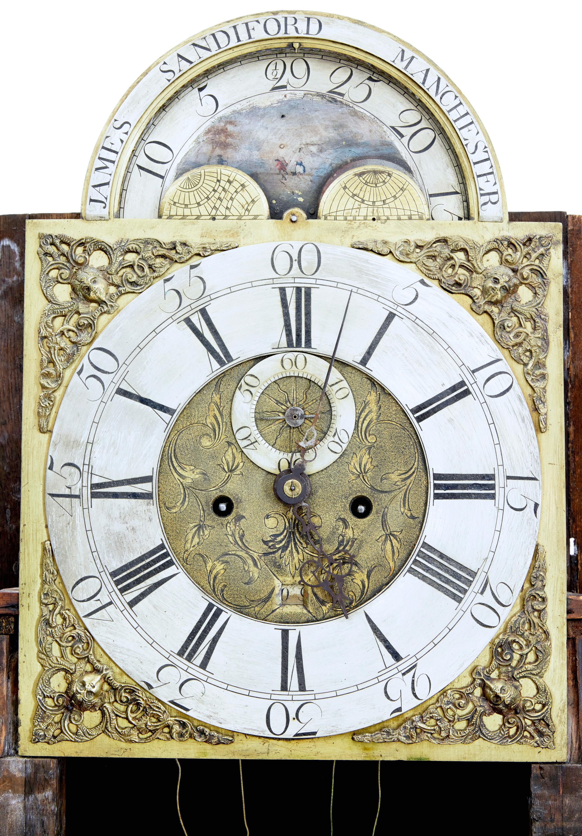 Woodwork 18th Century Oak Longcase Clock James Sandiford of Manchester