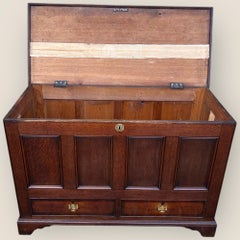 Antique 18th Century Oak 2 Drawer Mule Chest with Brass Handles - Storage Chest