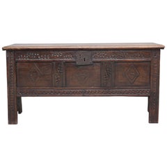 Antique 18th Century Oak Plank Coffer