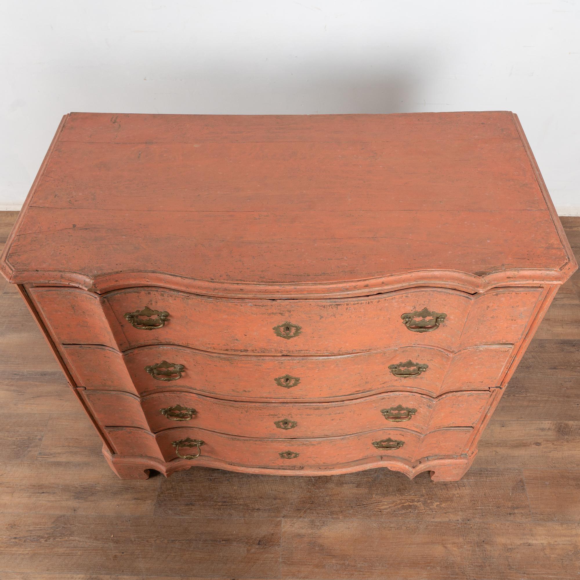 Brass 18th Century Oak Rococo Chest of Four Drawers For Sale