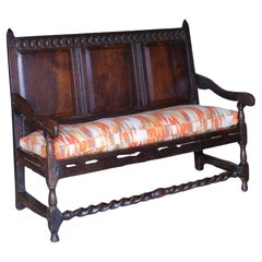 Antique 18th Century Oak Settle With Cushion