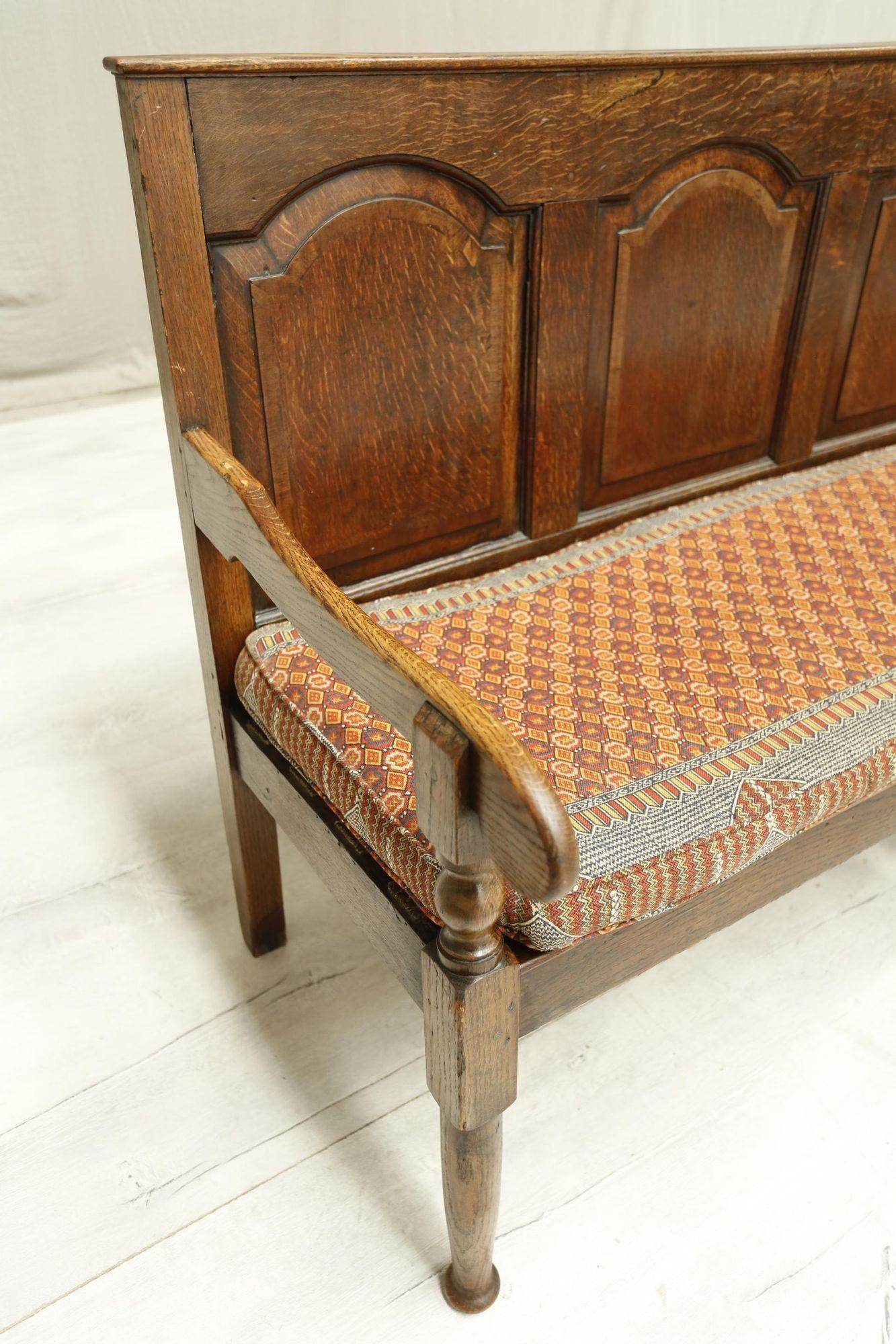 18th Century Oak Settle with Kilim Seat Cushion 8