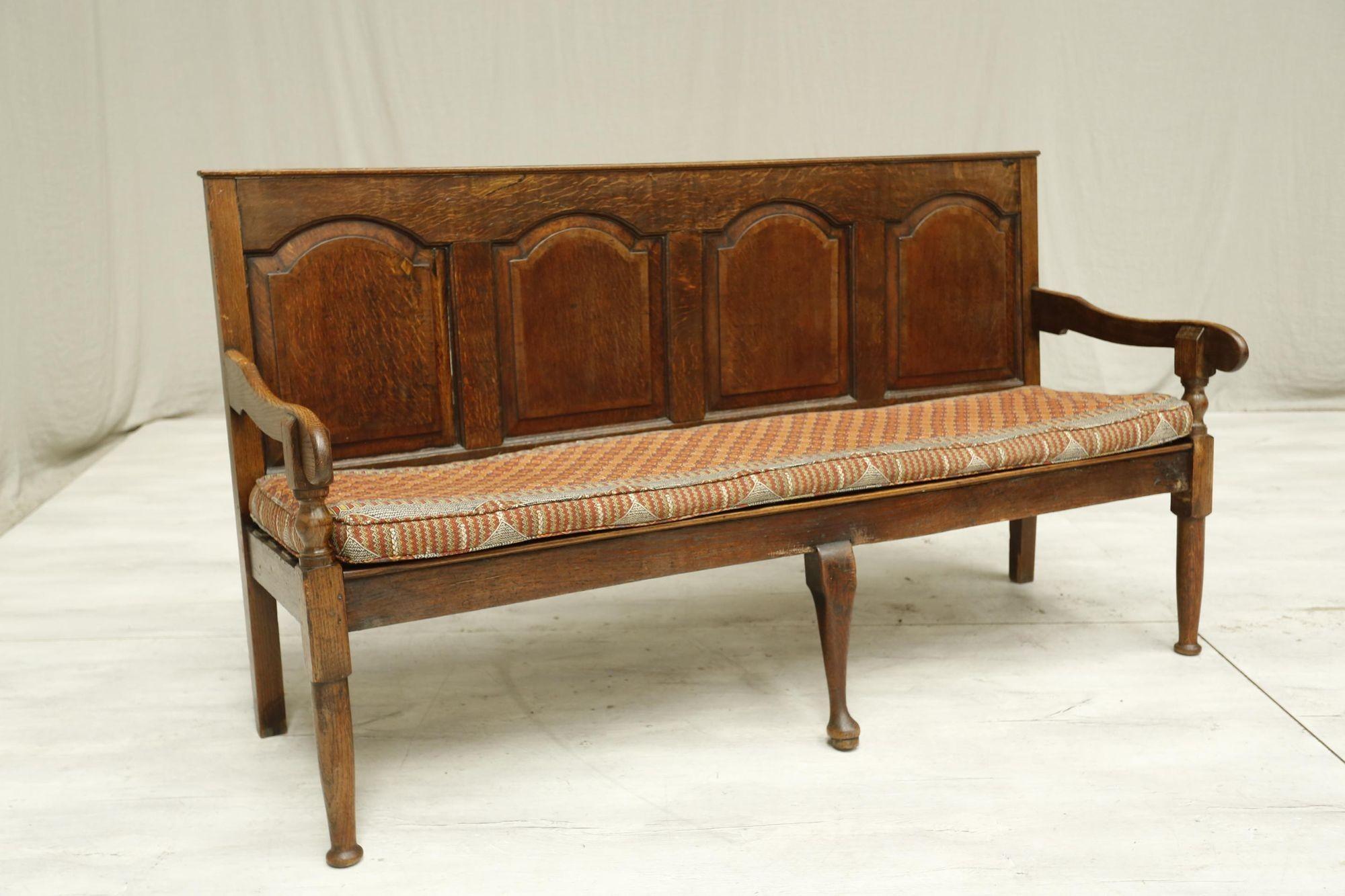 18th Century Oak Settle with Kilim Seat Cushion 9