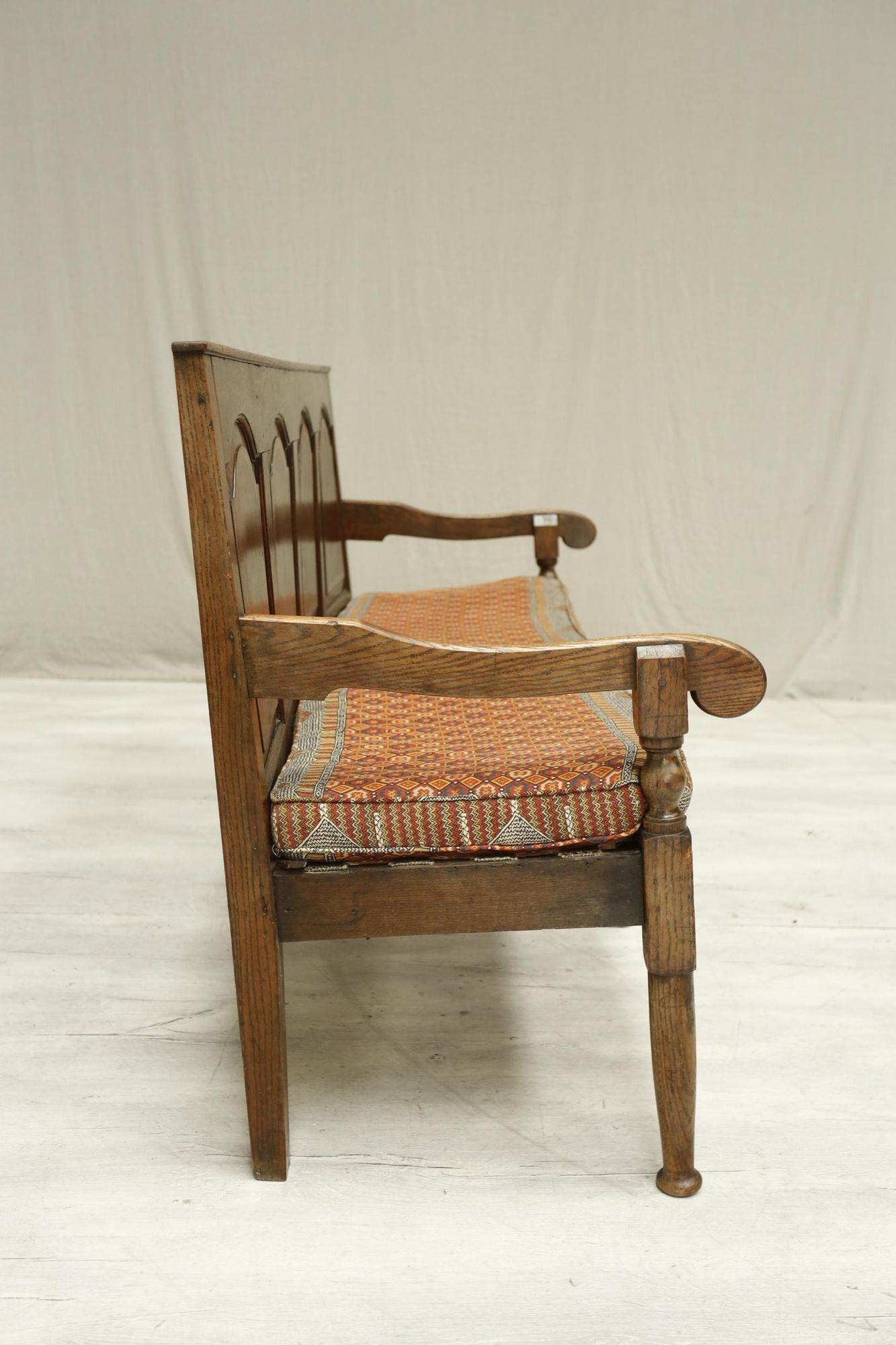 18th Century Oak Settle with Kilim Seat Cushion 10