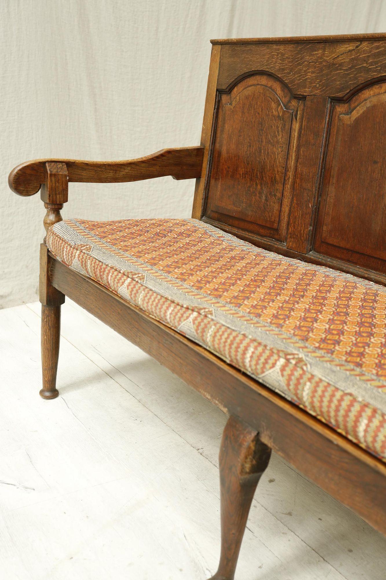 18th Century Oak Settle with Kilim Seat Cushion 4