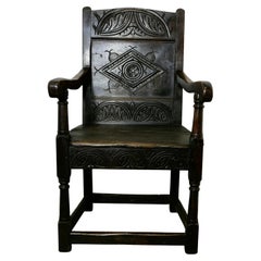 18th Century Oak Wainscot Hall Chair  This Handsome Chair