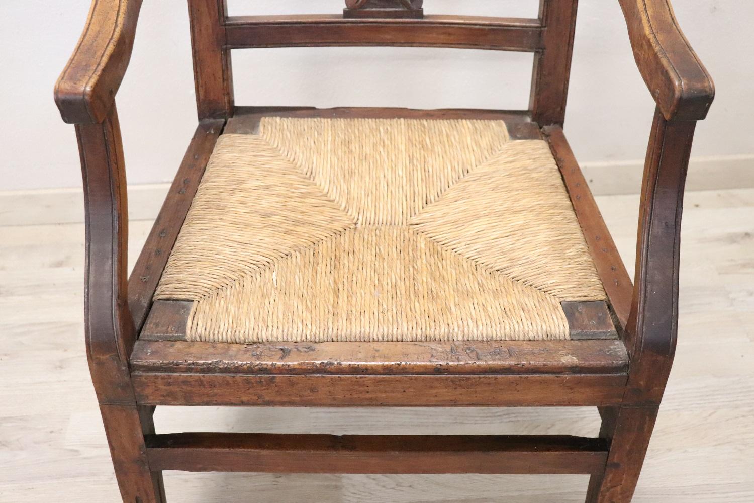 18th Century of the Period Louis XVI Solid Walnut Armchair with Straw Seat For Sale 1