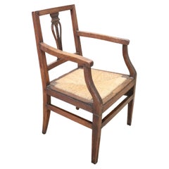 Antique 18th Century of the Period Louis XVI Solid Walnut Armchair with Straw Seat